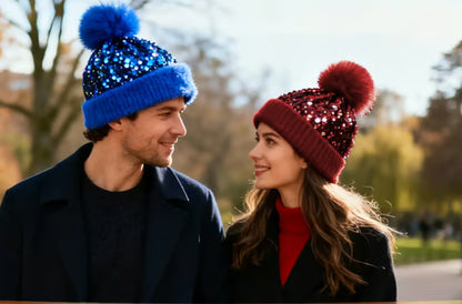 Women's Sequin Pom Pom Beanie