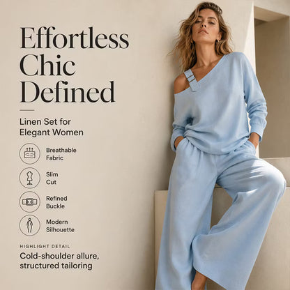 Women's Off-Shoulder Top & Wide Leg Trouser Set
