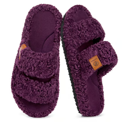 Women's Fuzzy Open-Toe Slippers