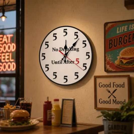 “No Drinking Until After 5” Happy Hour Wall Clock