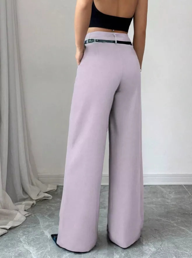 Women's Belted High-Waist Wide Leg Trousers