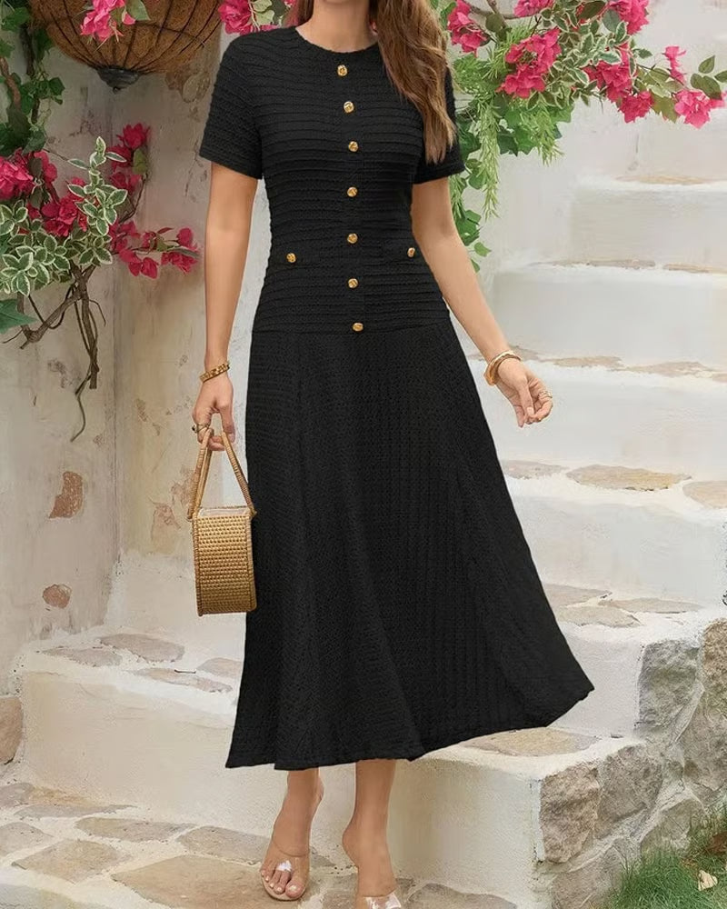 Women's Ribbed Button-Front Midi Dress