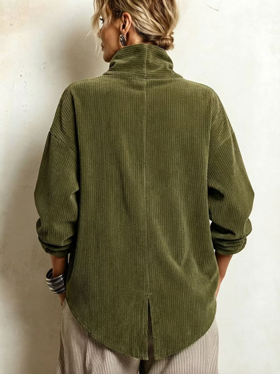 Men's Asymmetric Corduroy Funnel Neck Top