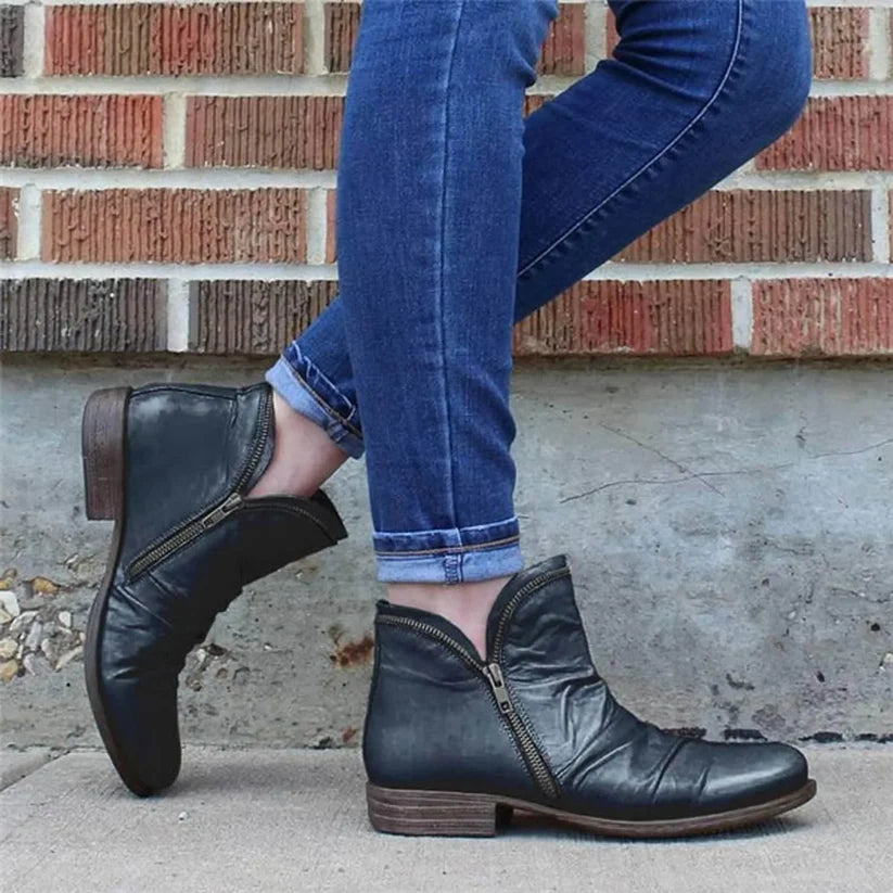 Women's Double-Zip Low Heel Ankle Boots