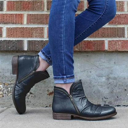 Women's Double-Zip Low Heel Ankle Boots