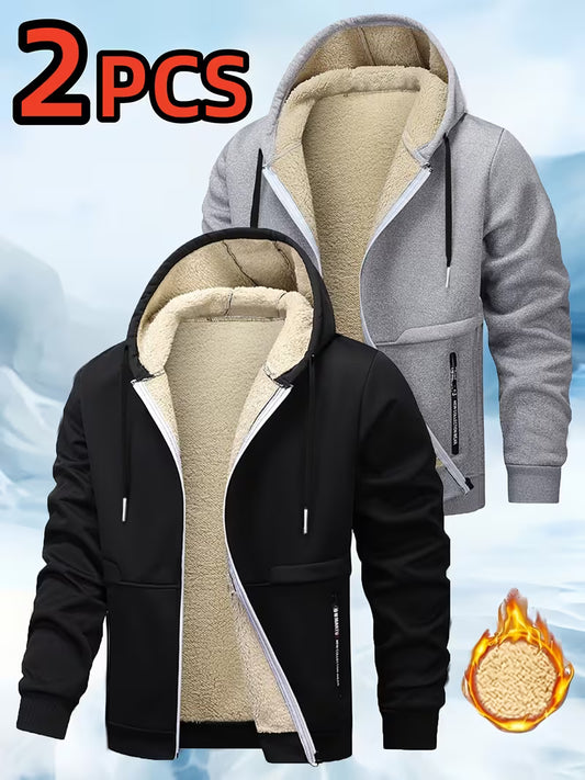 Men's 2-Piece Fleece-Lined Hooded Jacket Set