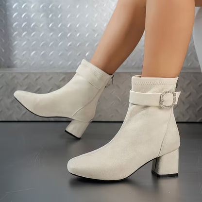 Women's Buckle Detail Chunky Heel Ankle Boots