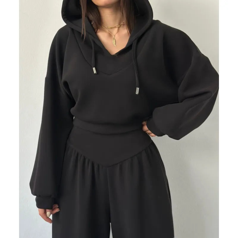 Women's Cropped Hoodie & Wide Leg Trouser Set