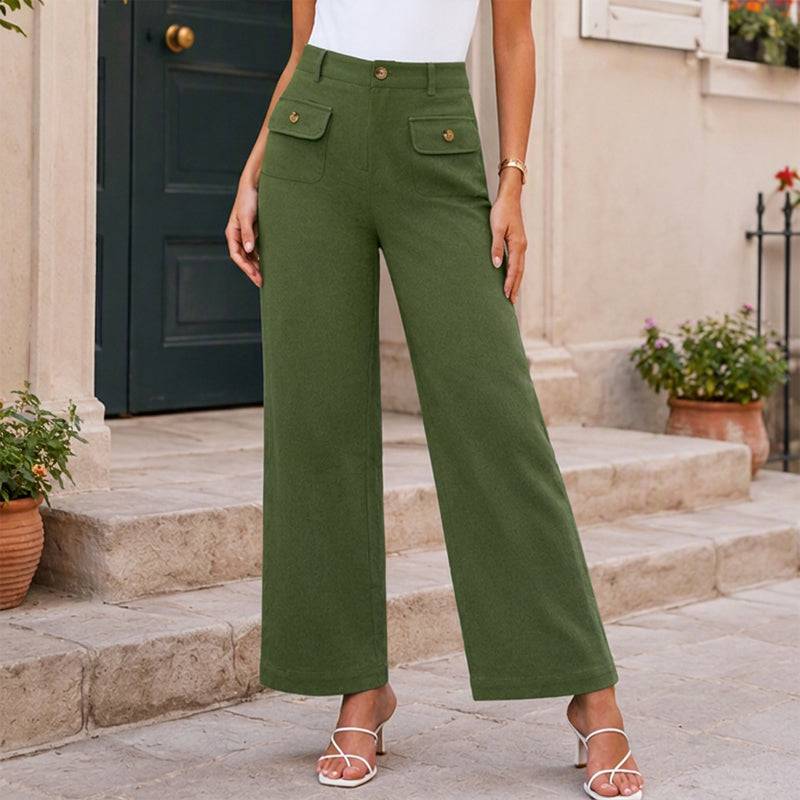 Women's High-Waisted Wide-Leg Trousers with Button Detail