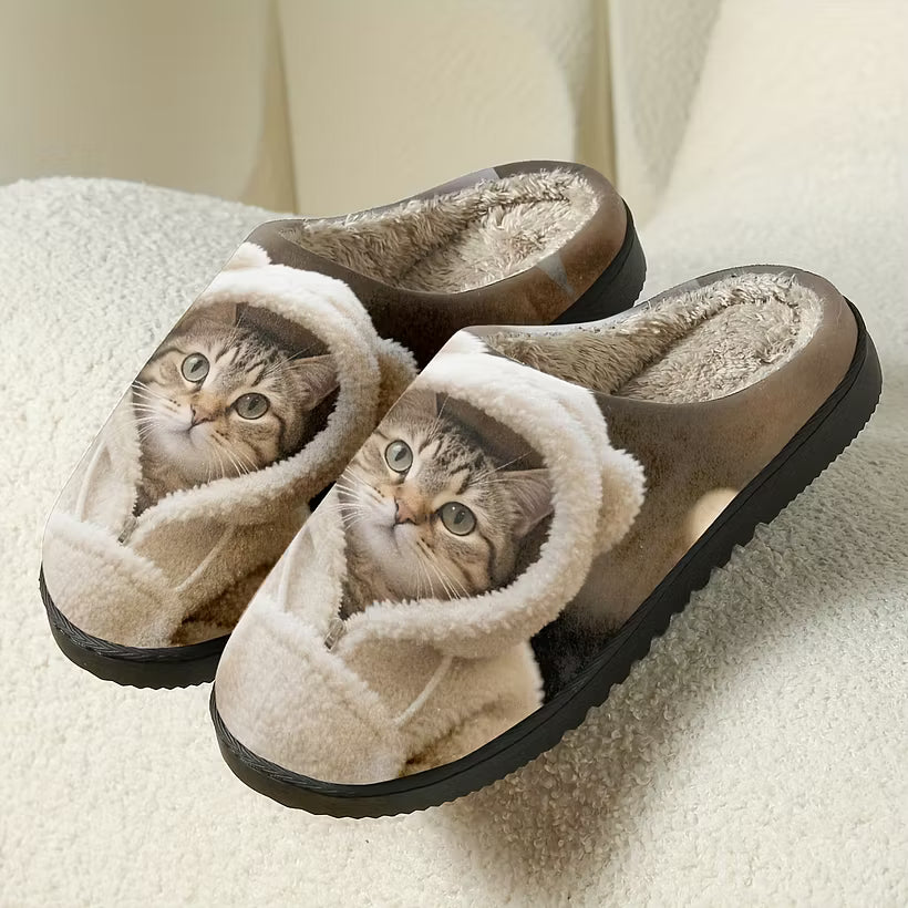 Women's 3D Cat Plush Slip-On Slippers