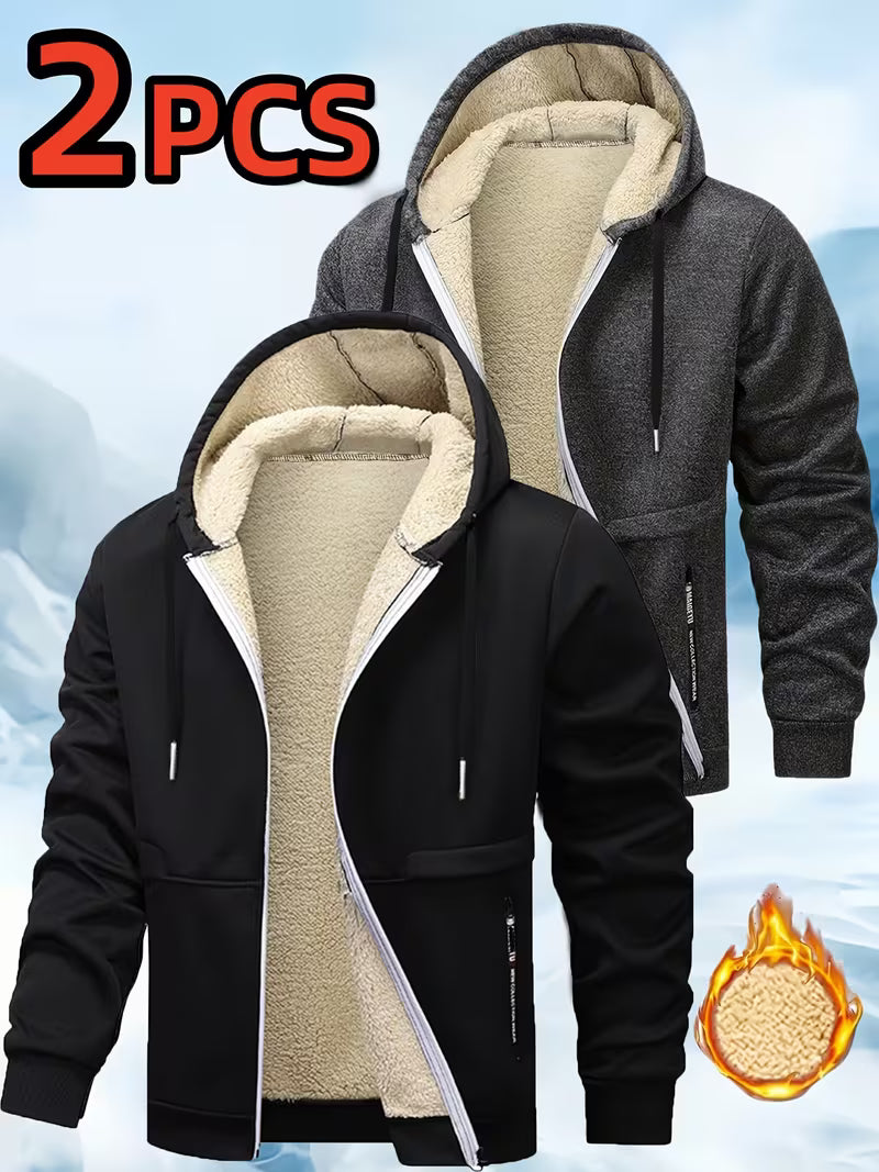 Men's 2-Piece Fleece-Lined Hooded Jacket Set