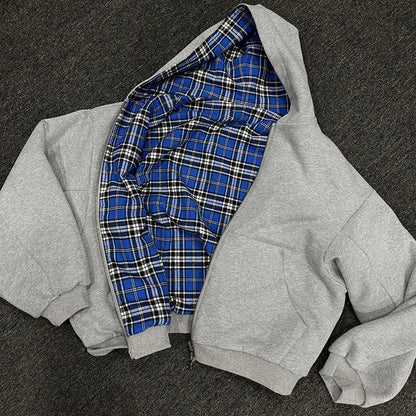 Reversible Plaid Hooded Jacket