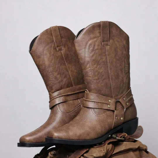 Men's Embossed Retro Ankle Boots