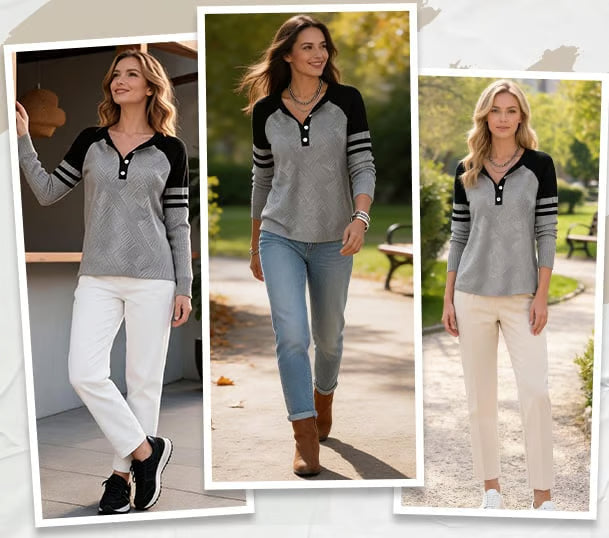 Women's Raglan Sleeve Button Neck Knit Jumper