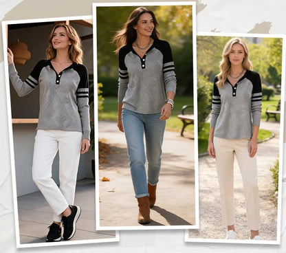 Women's Raglan Sleeve Button Neck Knit Jumper