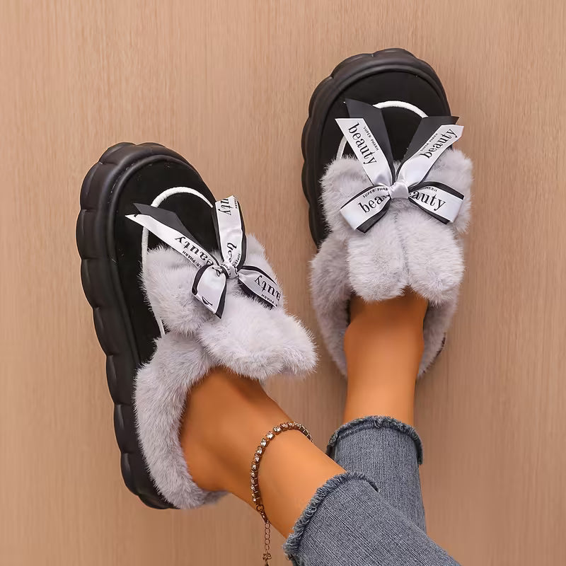 Women's Bow Detail Plush Winter Slippers