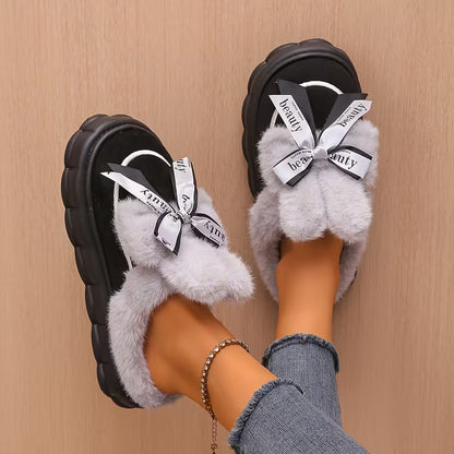 Women's Bow Detail Plush Winter Slippers