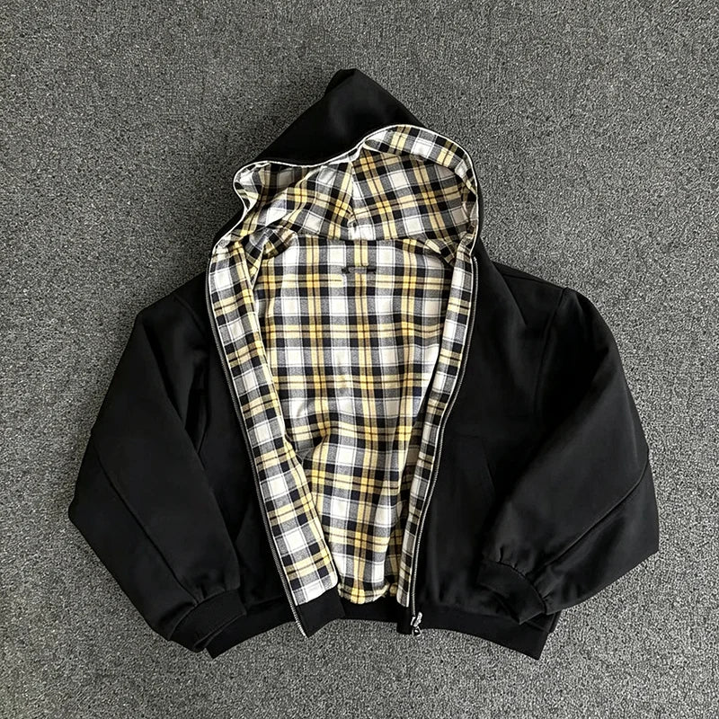 Reversible Plaid Hooded Jacket