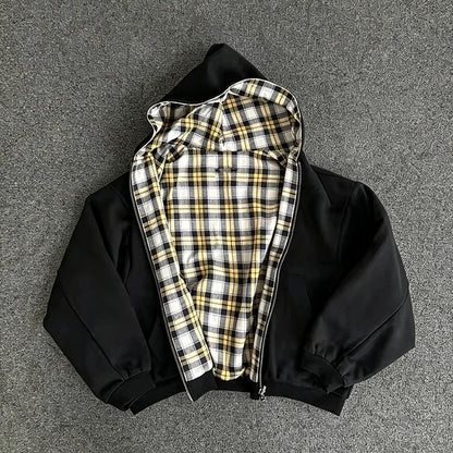 Reversible Plaid Hooded Jacket