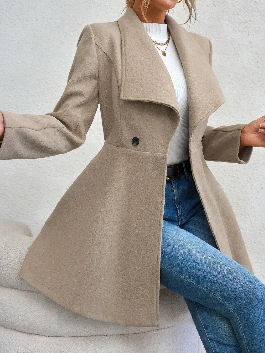 Women's Tailored Double-Breasted Midi Coat
