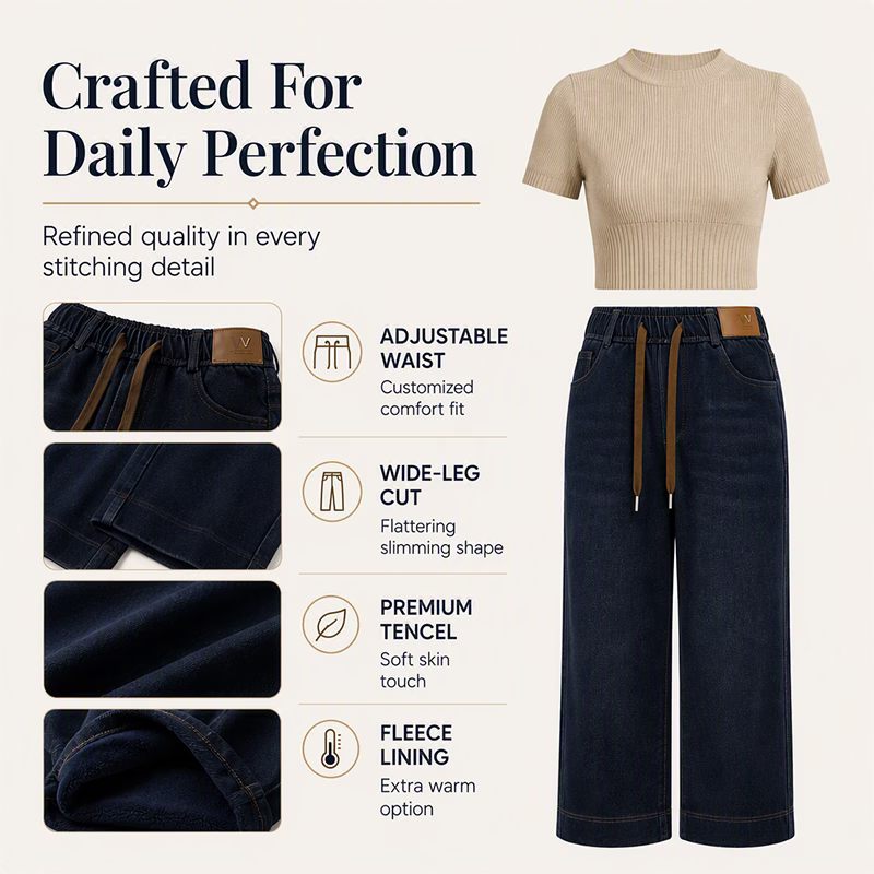 Women's Drawstring Waist Wide-Leg Jeans