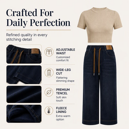 Women's Drawstring Waist Wide-Leg Jeans
