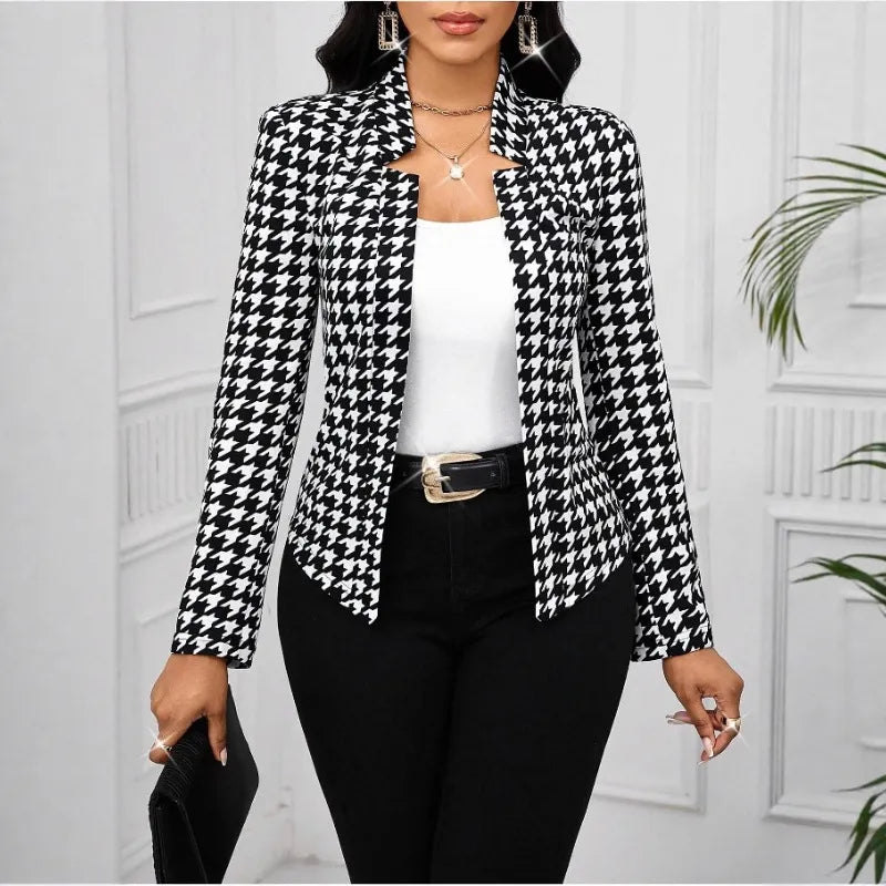 Women's Houndstooth Open-Front Jacket