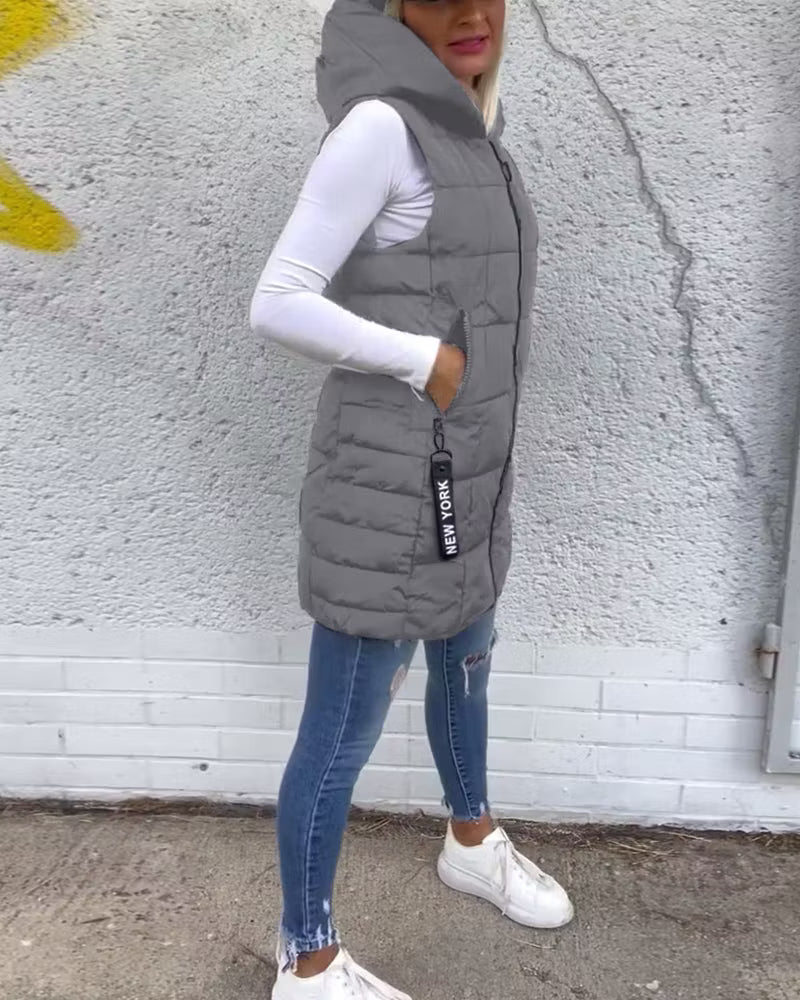 Women's Longline Quilted Hooded Gilet