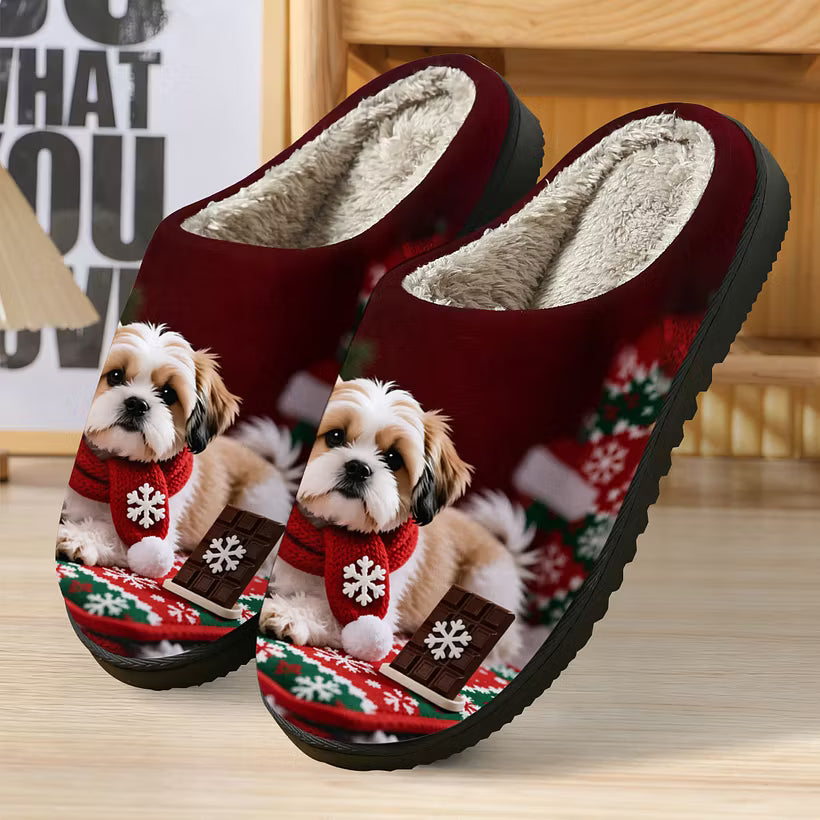 Women's 3D Dog Plush Slip-On Slippers