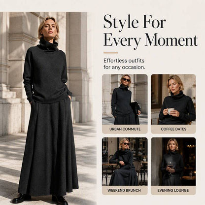 Women's Roll Neck Fleece Top & Maxi Skirt Set