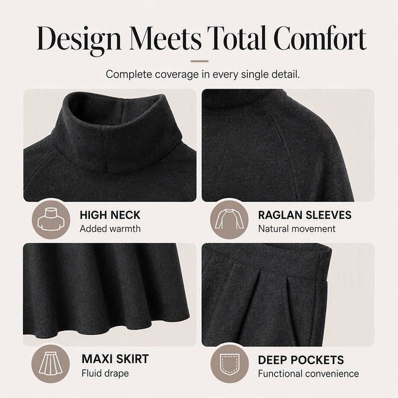 Women's Roll Neck Fleece Top & Maxi Skirt Set