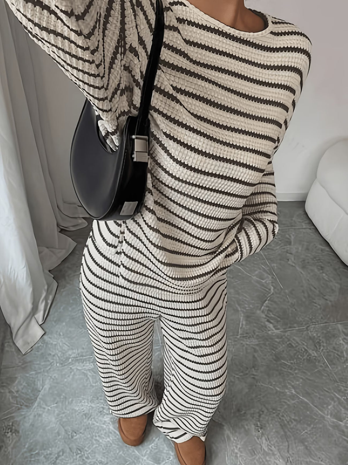 Women's Relaxed Striped Knit Top & Wide-Leg Trouser Set