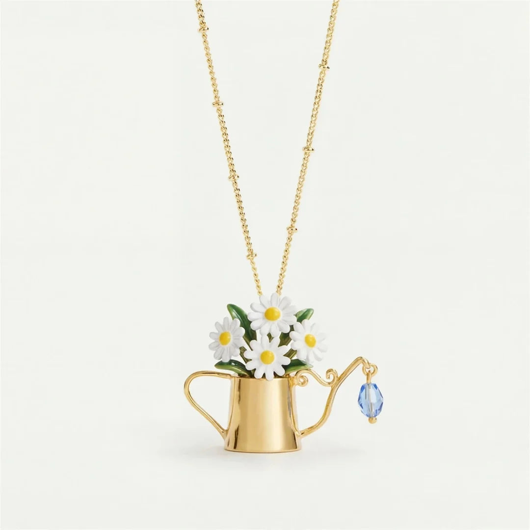 Women's Floral Watering Can Pendant Necklace