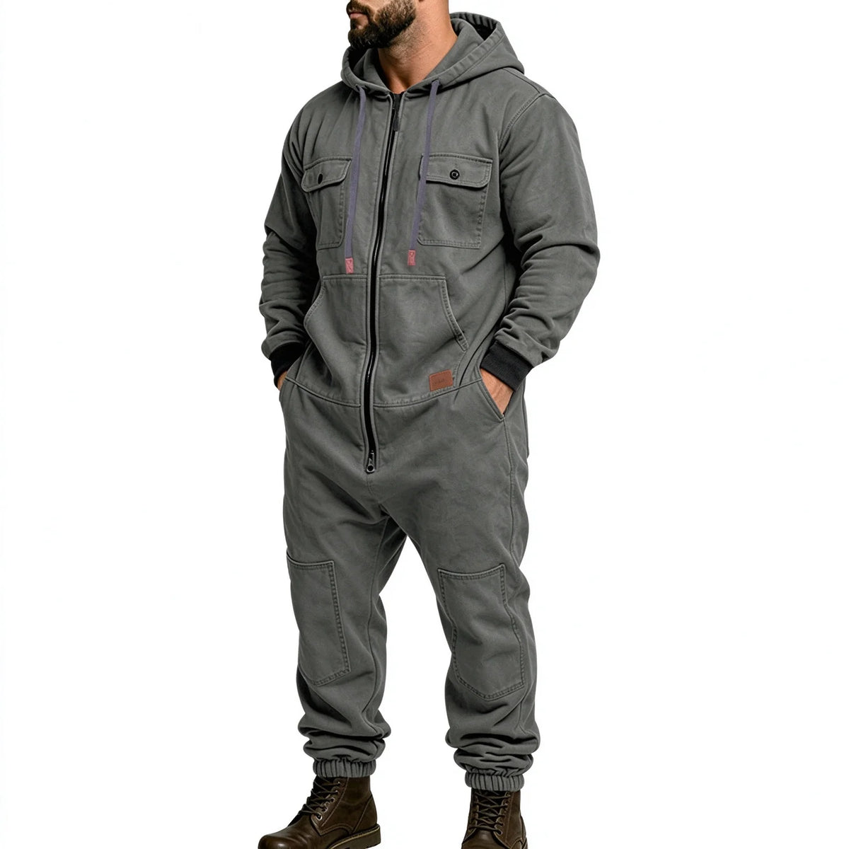 Men's Full-Zip Hooded Cargo Jumpsuit
