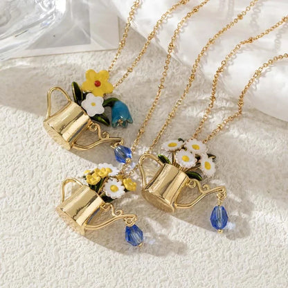 Women's Floral Watering Can Pendant Necklace