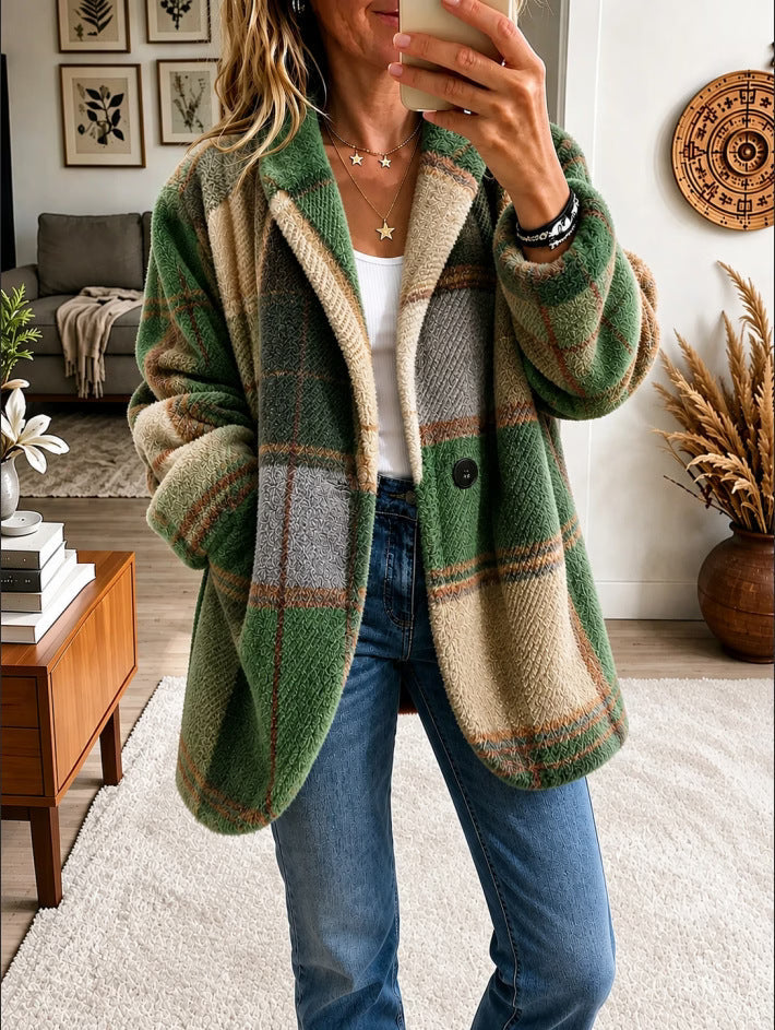 Women's Colourful Plaid Fleece Coat