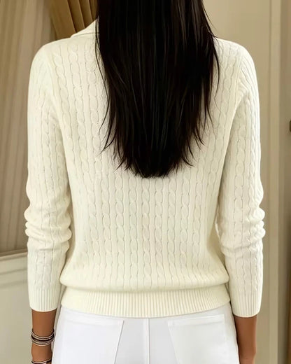 Women's Elegant Cable Knit Zip-Neck Jumper