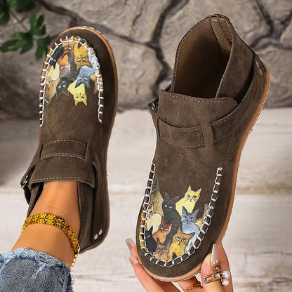 Women's Cat Print Slip-On Loafers