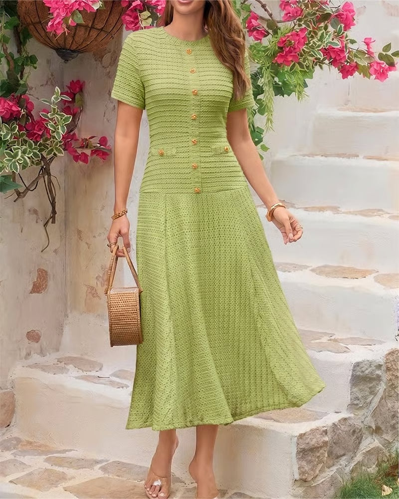Women's Ribbed Button-Front Midi Dress