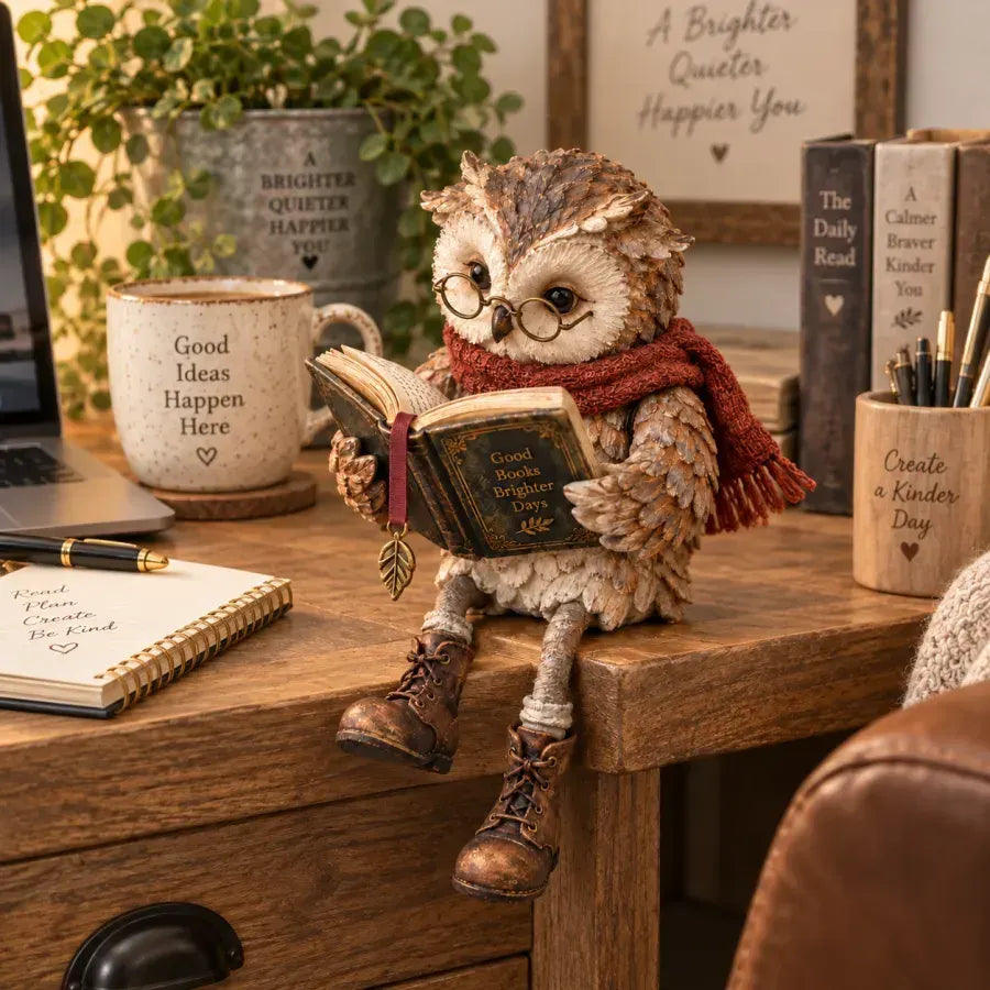 Reading Owl Shelf Figurine
