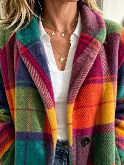 Women's Colourful Plaid Fleece Coat