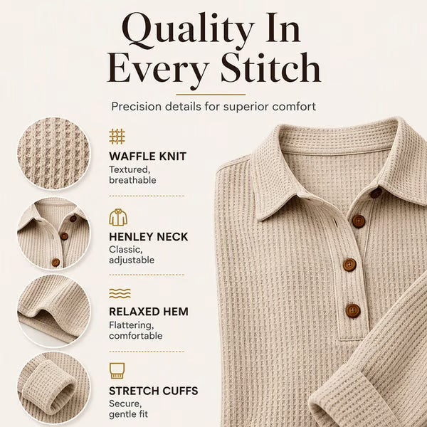 Women's Waffle Knit Henley Pullover