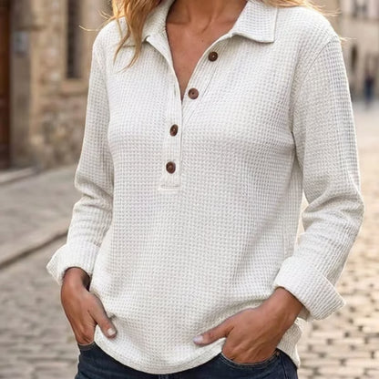Women's Waffle Knit Henley Pullover