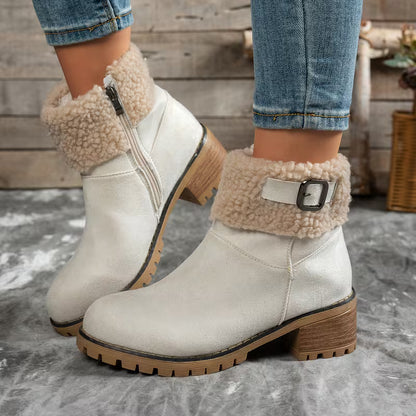 Women's Plush Cuff Block Heel Ankle Boots