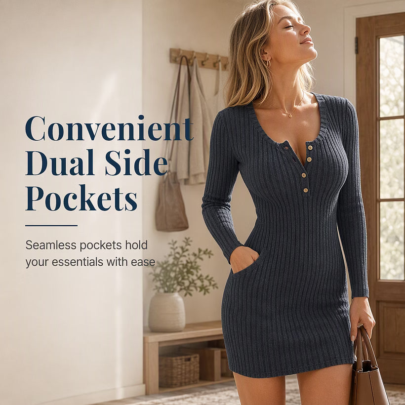 Women's Ribbed Long-Sleeve Mini Dress