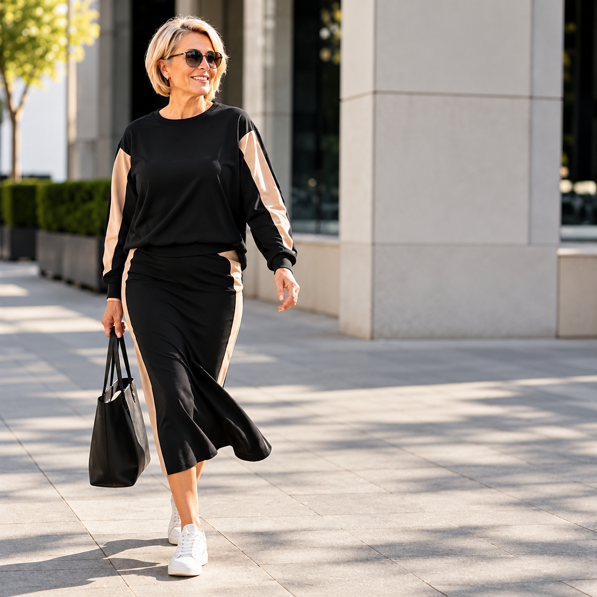 Women's Contrast Panel Sweatshirt & Midi Skirt Set