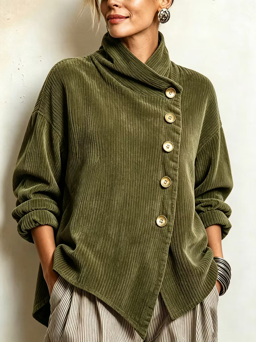 Men's Asymmetric Corduroy Funnel Neck Top