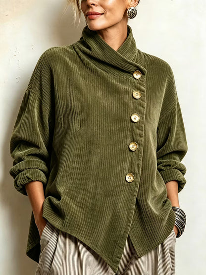 Men's Asymmetric Corduroy Funnel Neck Top