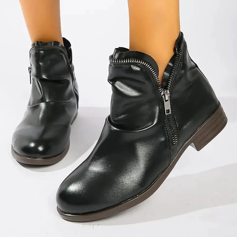 Women's Double-Zip Low Heel Ankle Boots