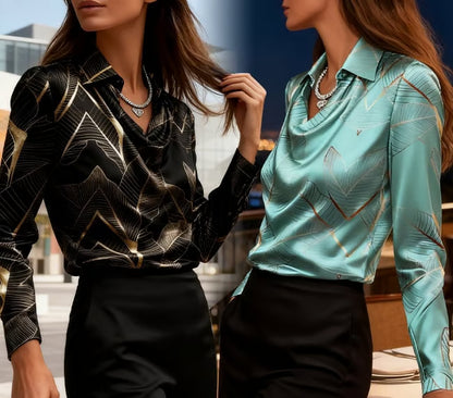 Women's Elegant Long Sleeve Satin Blouse